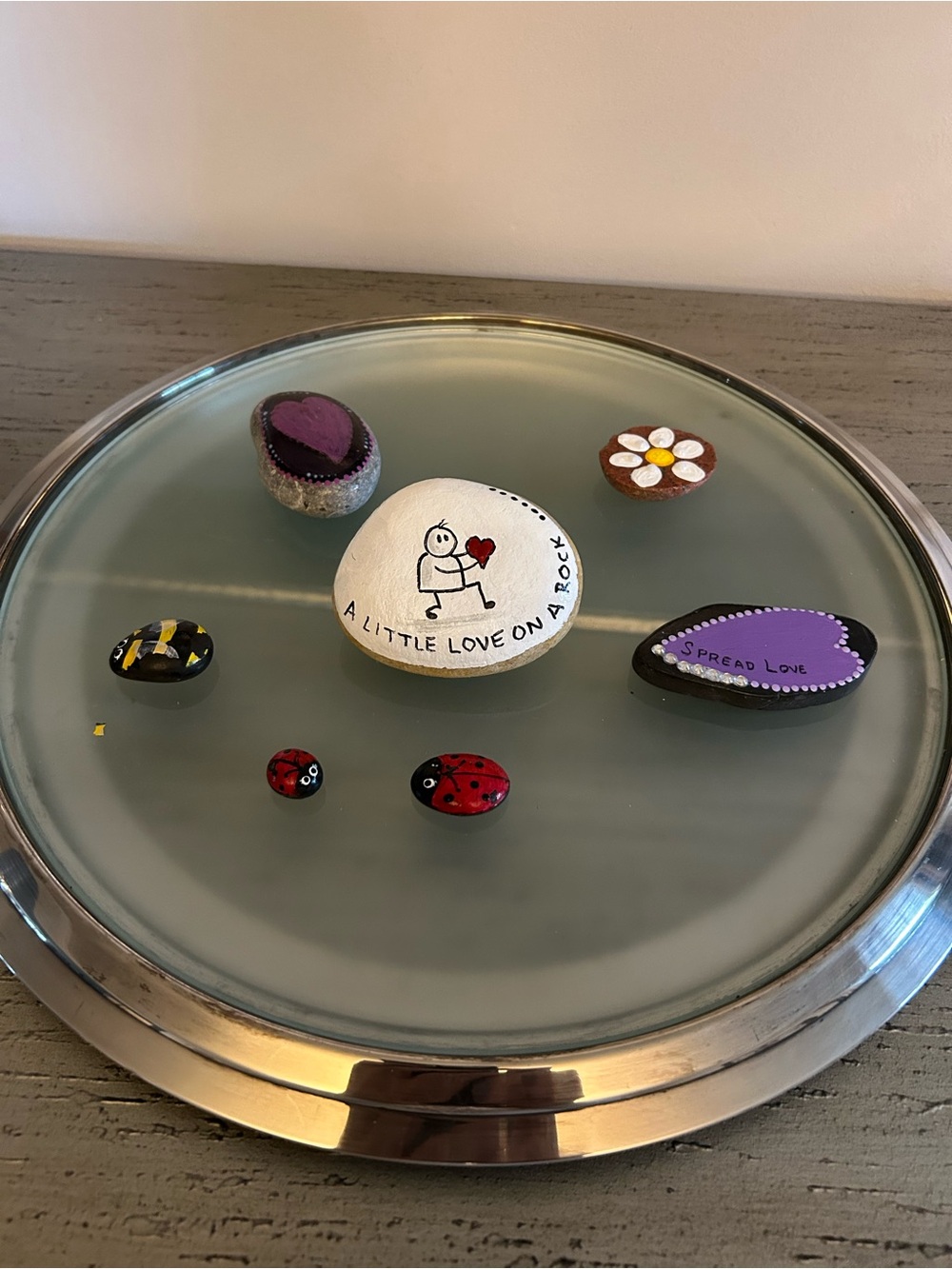 Hand-Painted White Rock with 'A Little Love on a Rock'  Bundle